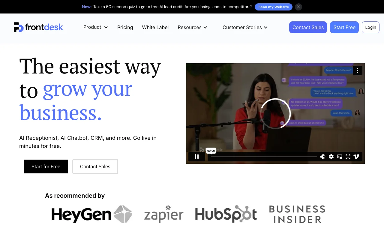 My AI Front Desk interface — screenshot of My AI Front Desk dashboard