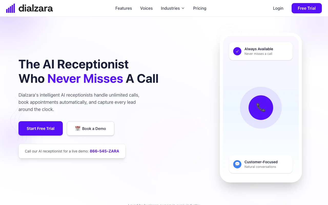 Dialzara dashboard — DIY AI receptionist with script editor