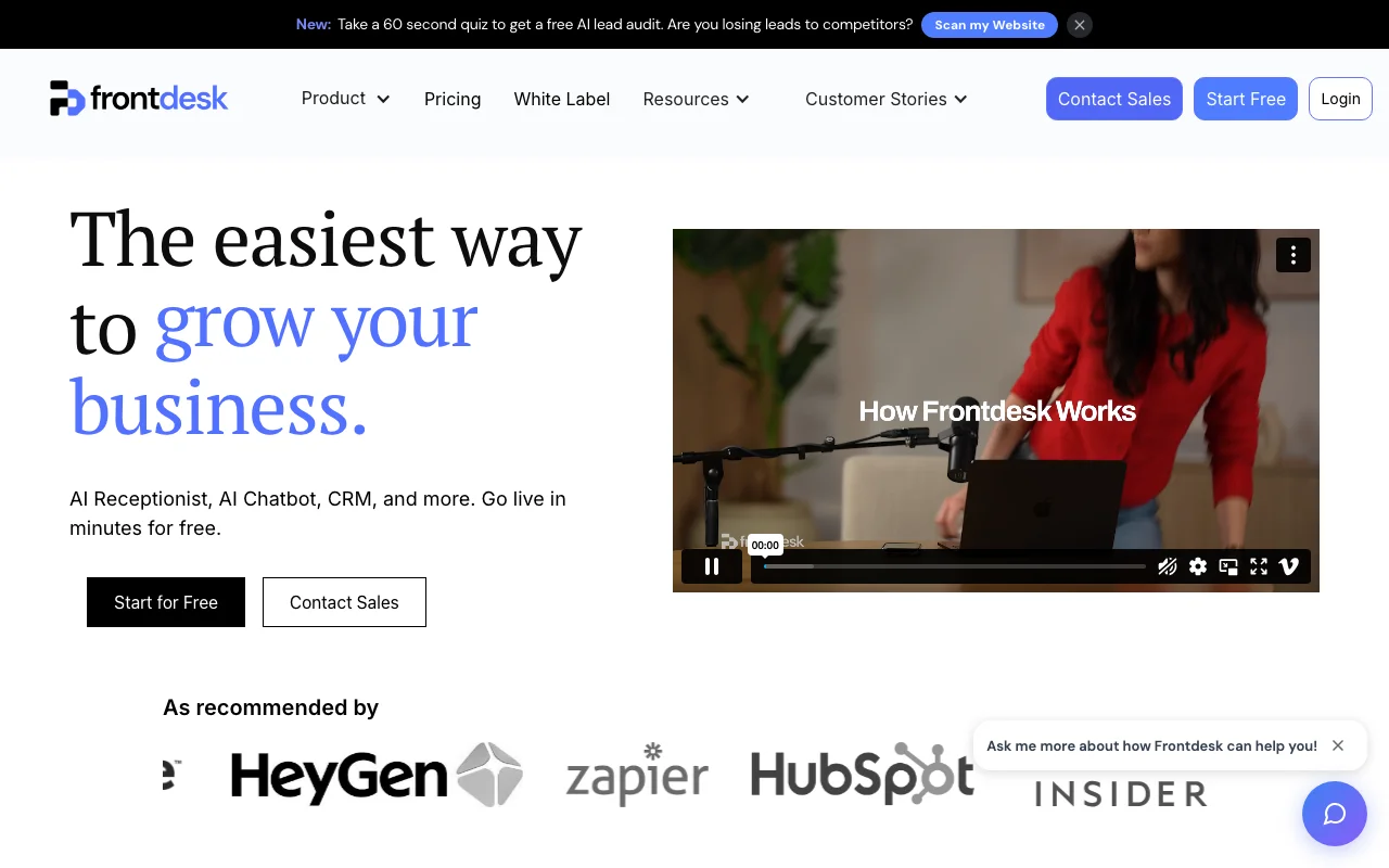 My AI Front Desk interface — screenshot of My AI Front Desk dashboard
