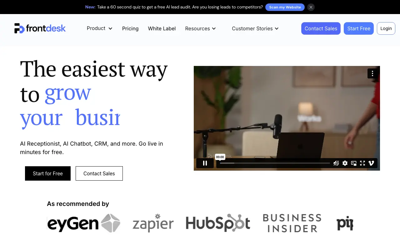 My AI Front Desk interface — screenshot of My AI Front Desk dashboard