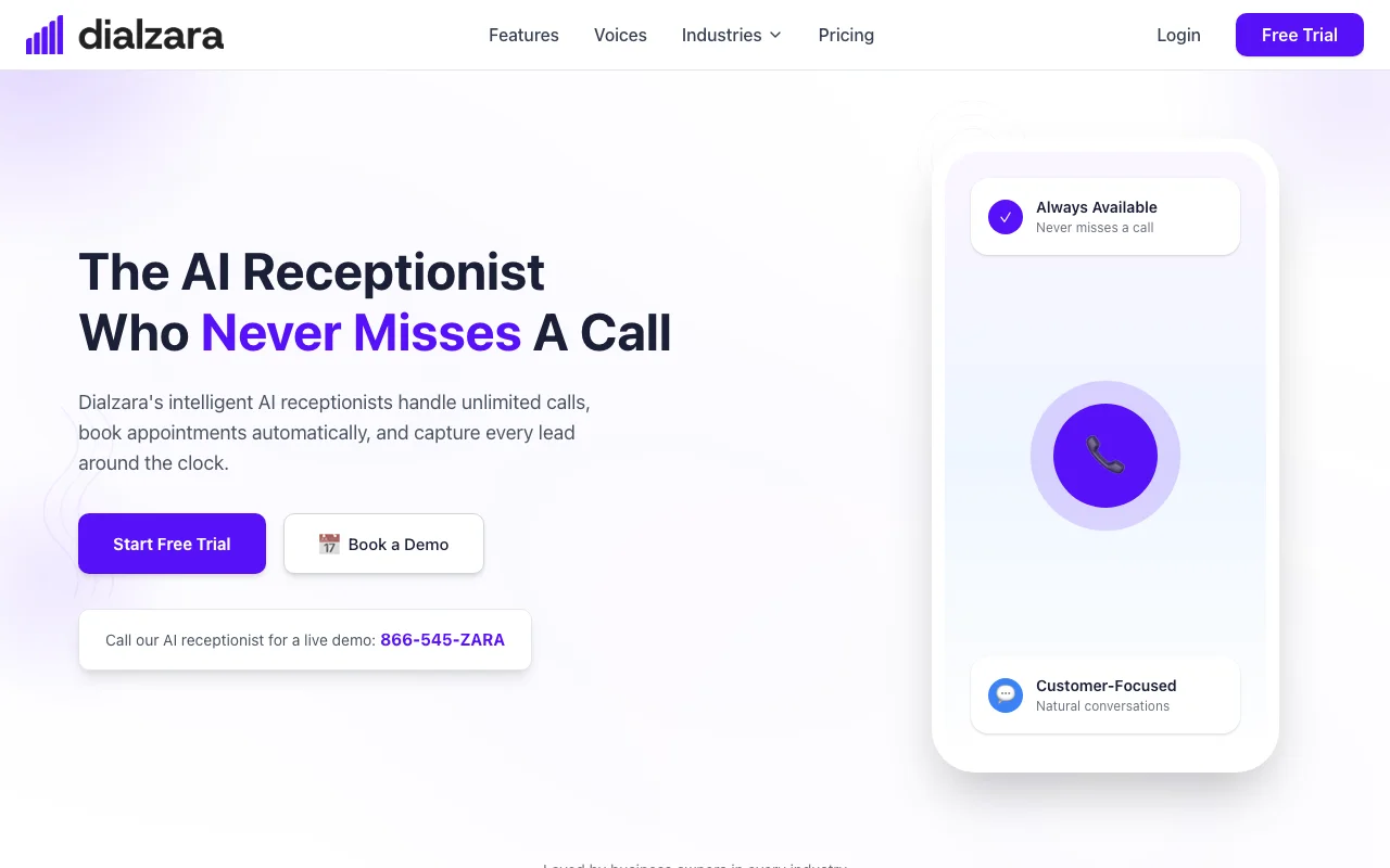 Dialzara interface — screenshot of Dialzara dashboard