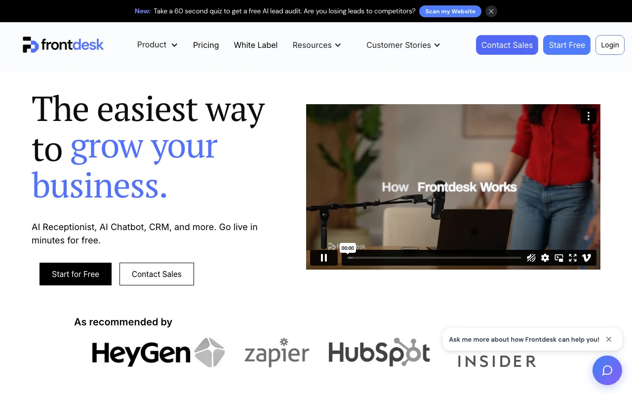My AI Front Desk interface — screenshot of My AI Front Desk dashboard