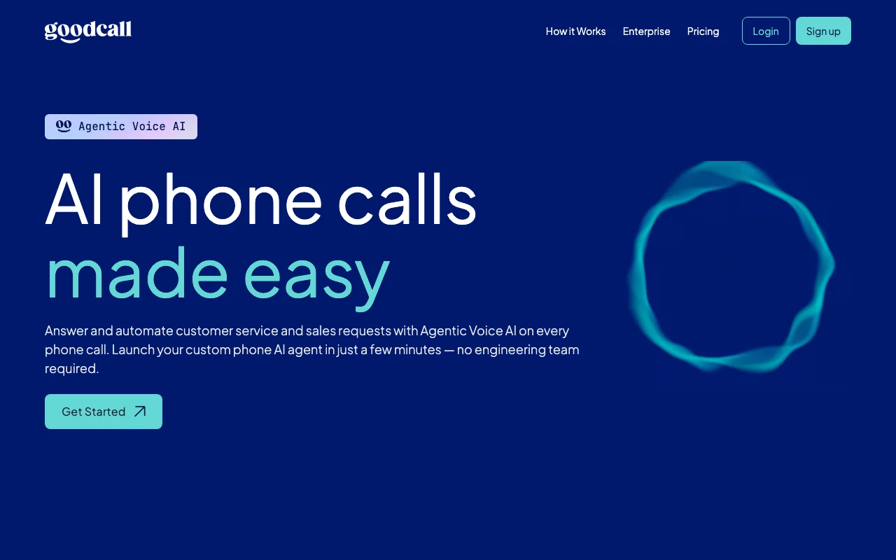 Goodcall dashboard — agentic voice AI with per-caller billing