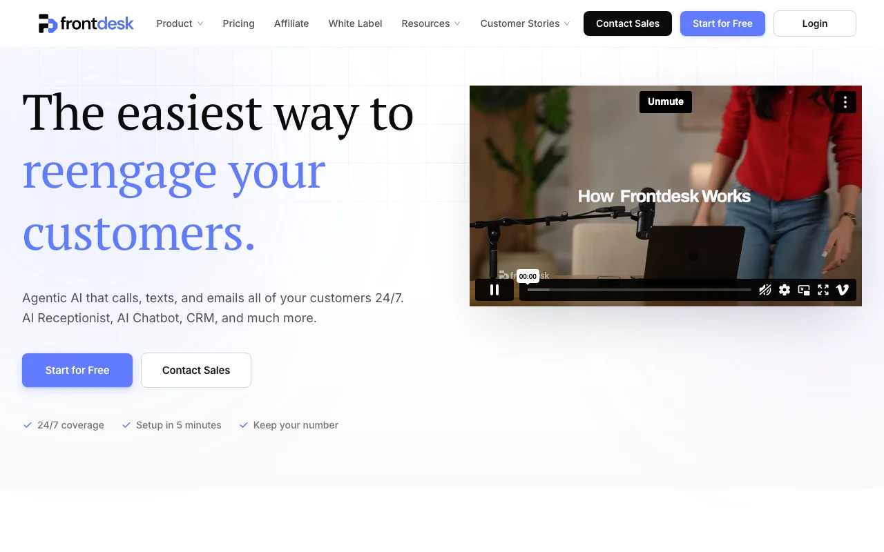My AI Front Desk dashboard — self-serve AI receptionist with white-label reseller program
