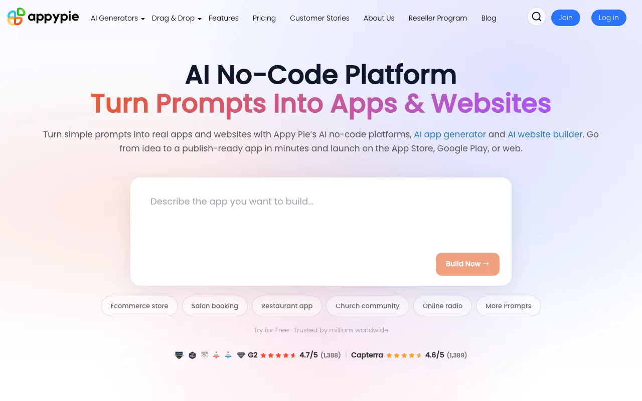 Appy Pie interface — screenshot of Appy Pie dashboard