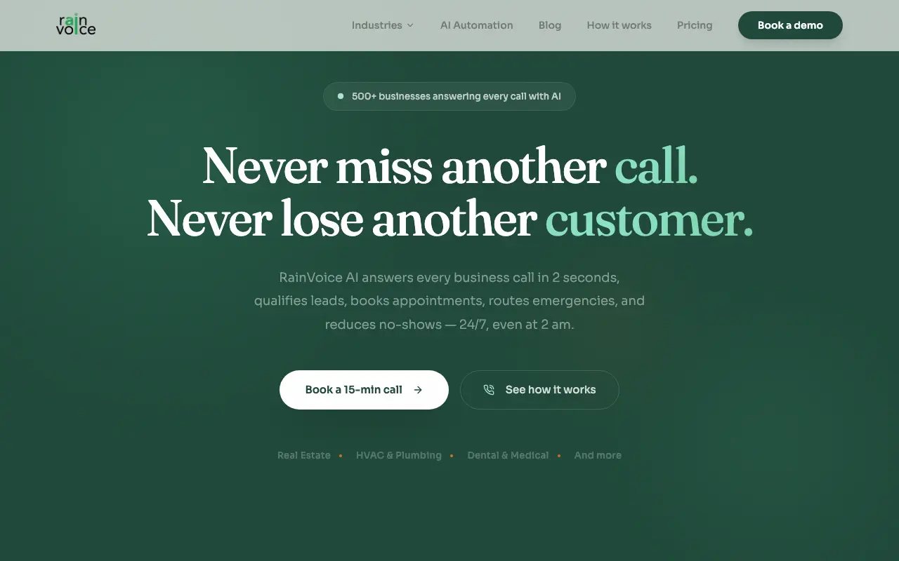 RainVoice interface — screenshot of RainVoice dashboard